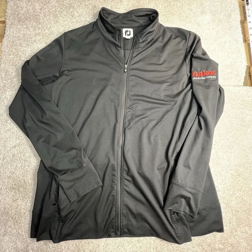 Footjoy Mens Pullover Jacket Black Golf Full Zip Long Sleeve Embroidered Sz 2 XL